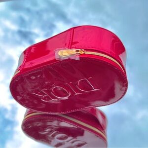 Dior Glossy Red Cosmetic Case with top handle can be converted to crossbody